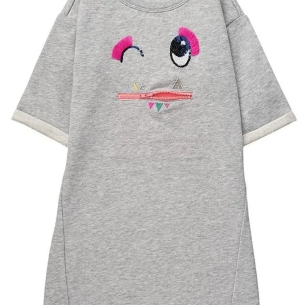 Gymboree Heather Grey Funny Face Dress‎ 10 Easy pull-on style Zip pocket accent